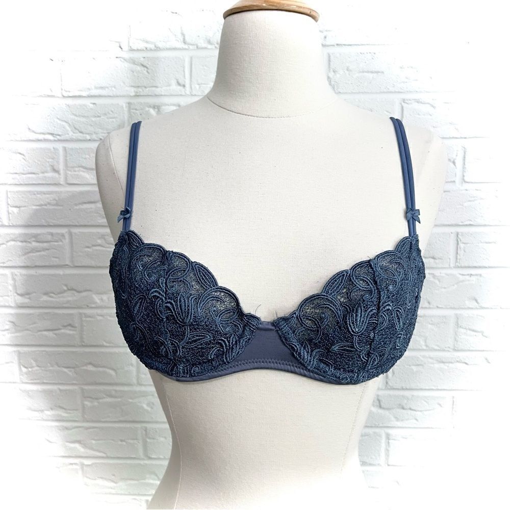 VINTAGE Y2K Lace Bra Steele Blue Size 34B